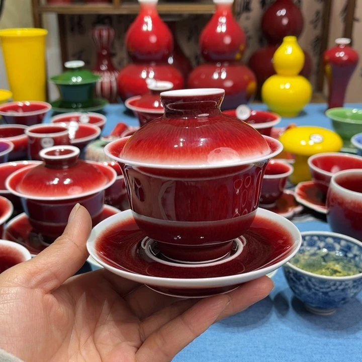 郑***攀景德镇陶瓷三才元宝小盖碗