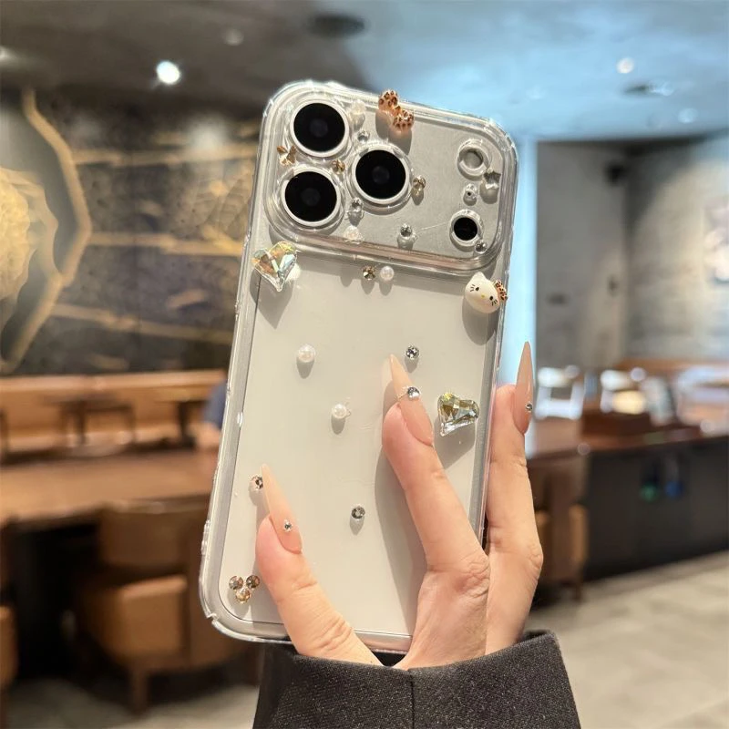 简约水钻适用苹果17Promax手机壳新款透明iPhone17Pro蝴蝶猫16女