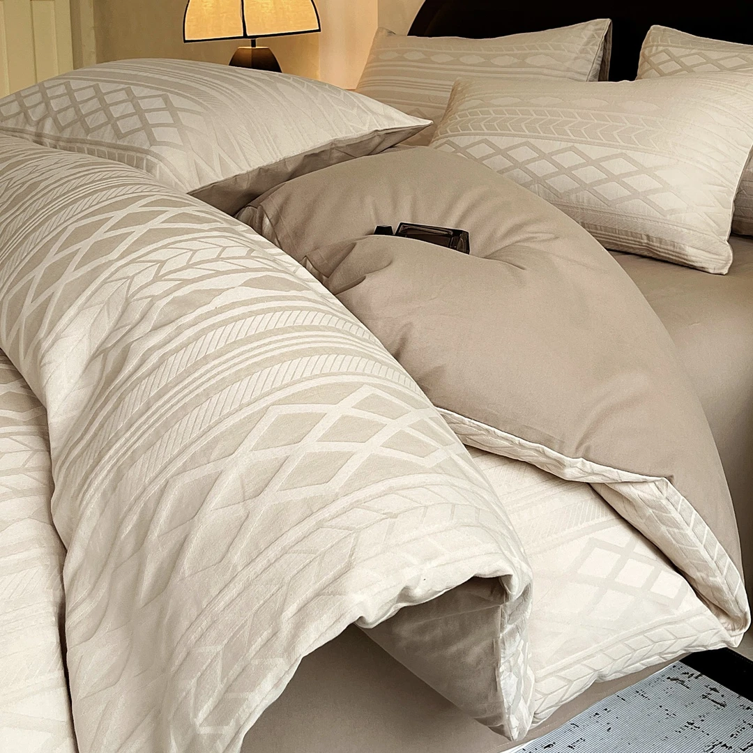 A类全棉双层纱磨毛床上四件套100纯棉提花被套高级床品床单三件套