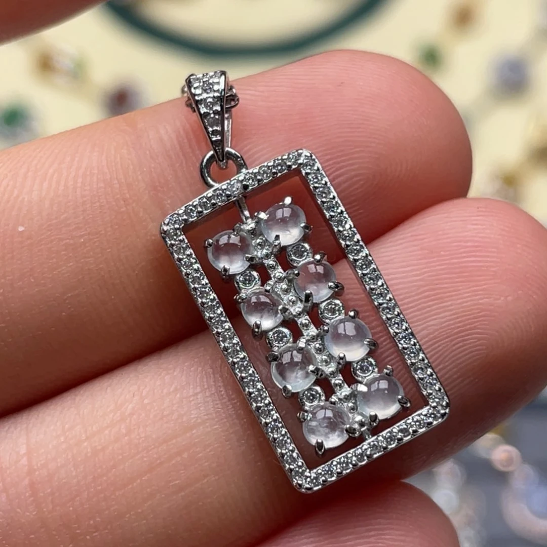 翡翠颈饰银S925镶嵌小*子纯天然缅甸翡翠