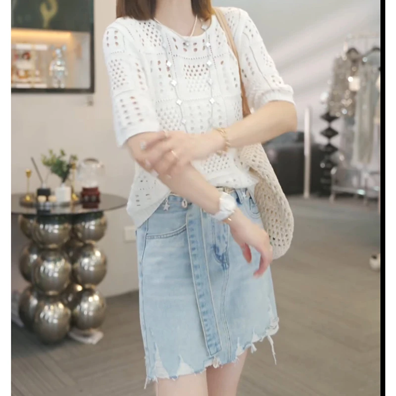 【排兵布阵】2025春夏新款超柔和纸纱镂空针织衫上衣LK2502743