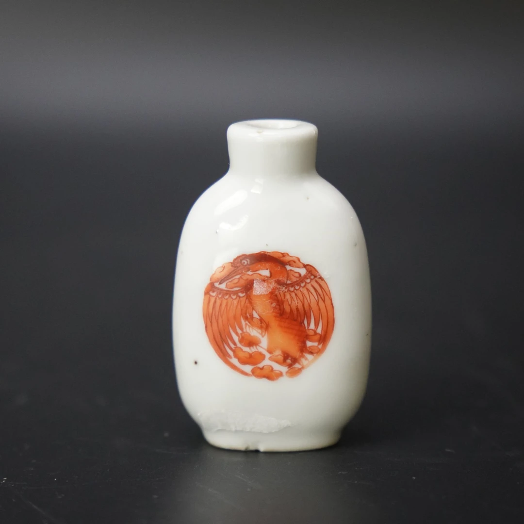 Lot.25100698清光绪矾红双凤纹鼻烟壶 高：约6.5cm