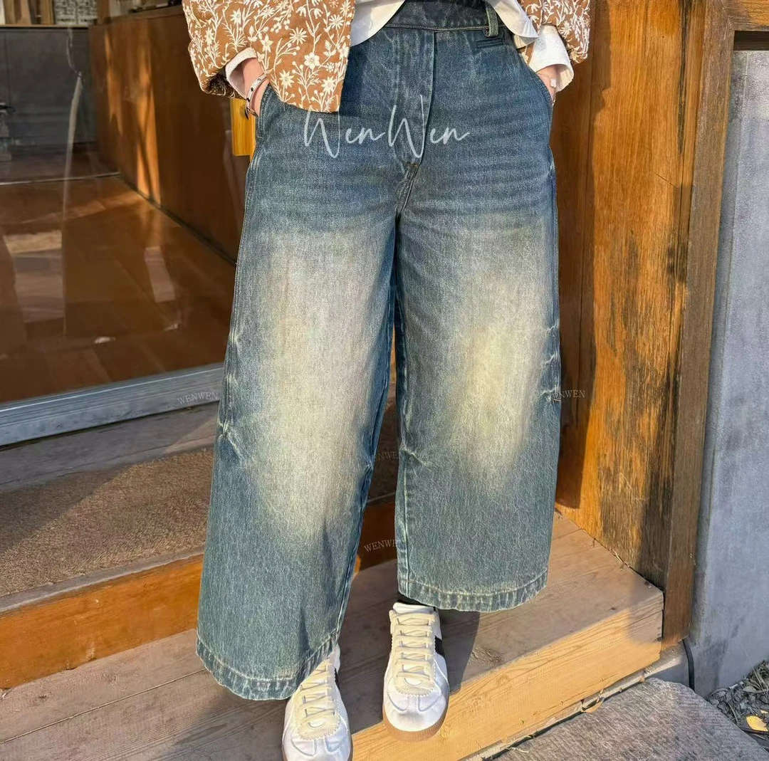 WENWEN深圳原创【“压褶神裤”25早春做旧水洗复古百搭牛仔裤】KZ0365