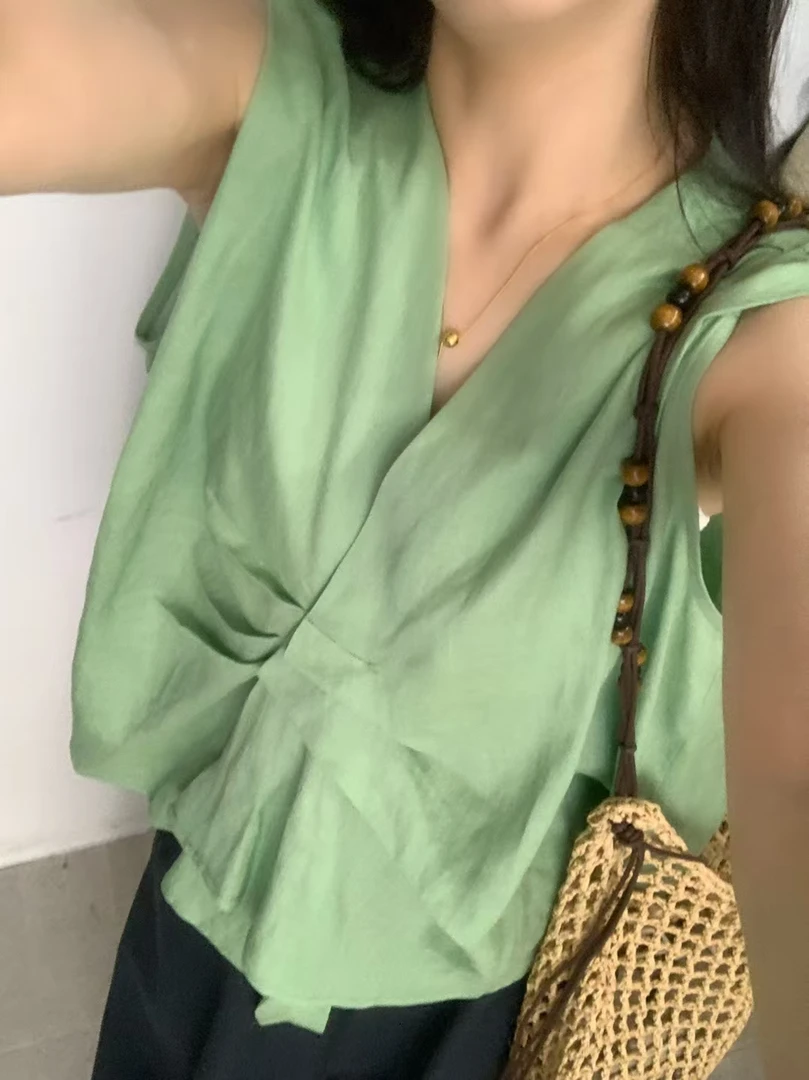 P&C studio 不规则打褶天丝亚麻上衣