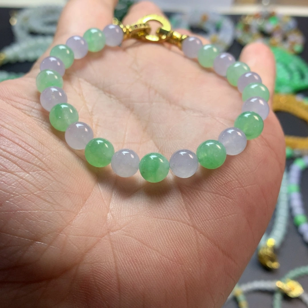 定制翡翠未镶嵌卡7.8双彩紫罗兰手串