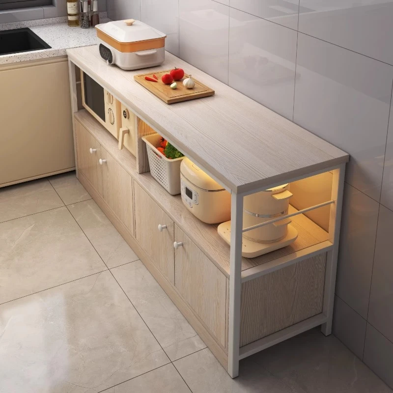 厨房置物架落地家用靠墙一体餐边柜多层多功能微波炉收纳架子橱柜