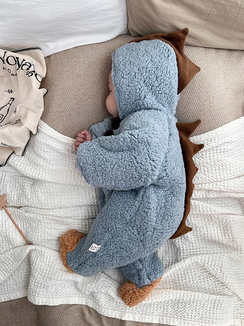 MK&UR.BV新生婴儿冬款男宝宝加厚恐龙棉服连体衣连脚超萌外出服