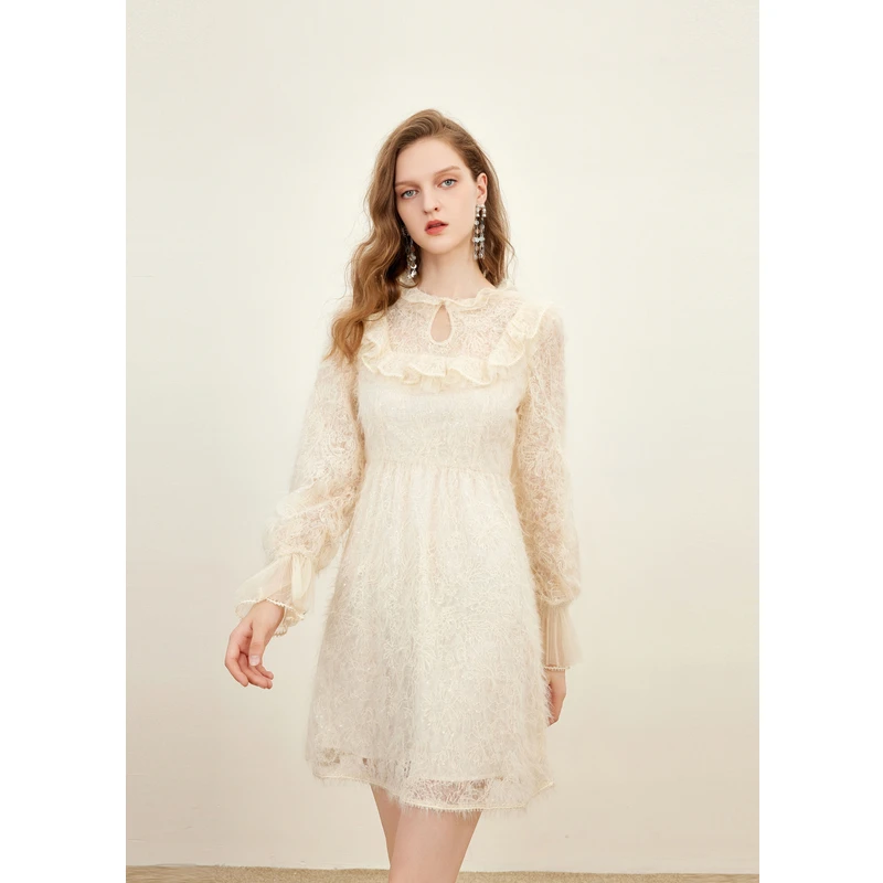 missCOCOON法式浪漫荷叶边蕾丝连衣裙0223