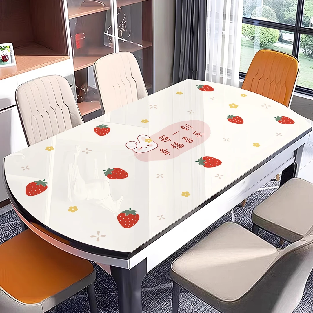 椭圆形餐桌垫PVC软玻璃餐桌加厚免洗防水防油桌面保护垫折叠圆桌