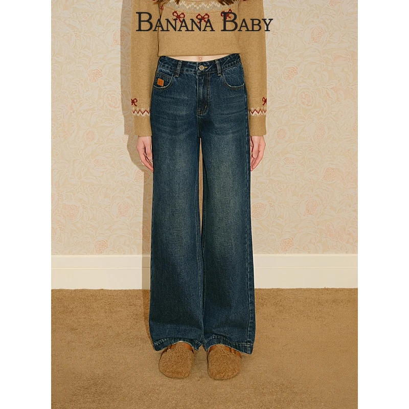 BANANA BABY2025年水洗牛仔裤女高腰显瘦阔腿长裤A2F4KZ633
