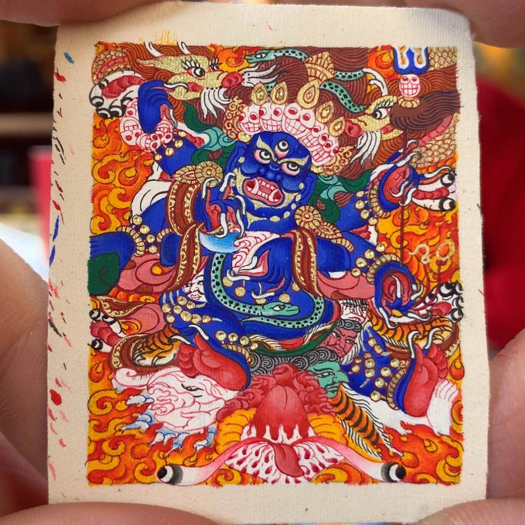 吊坠热贡纯手绘唐卡大黑天（带壳子）