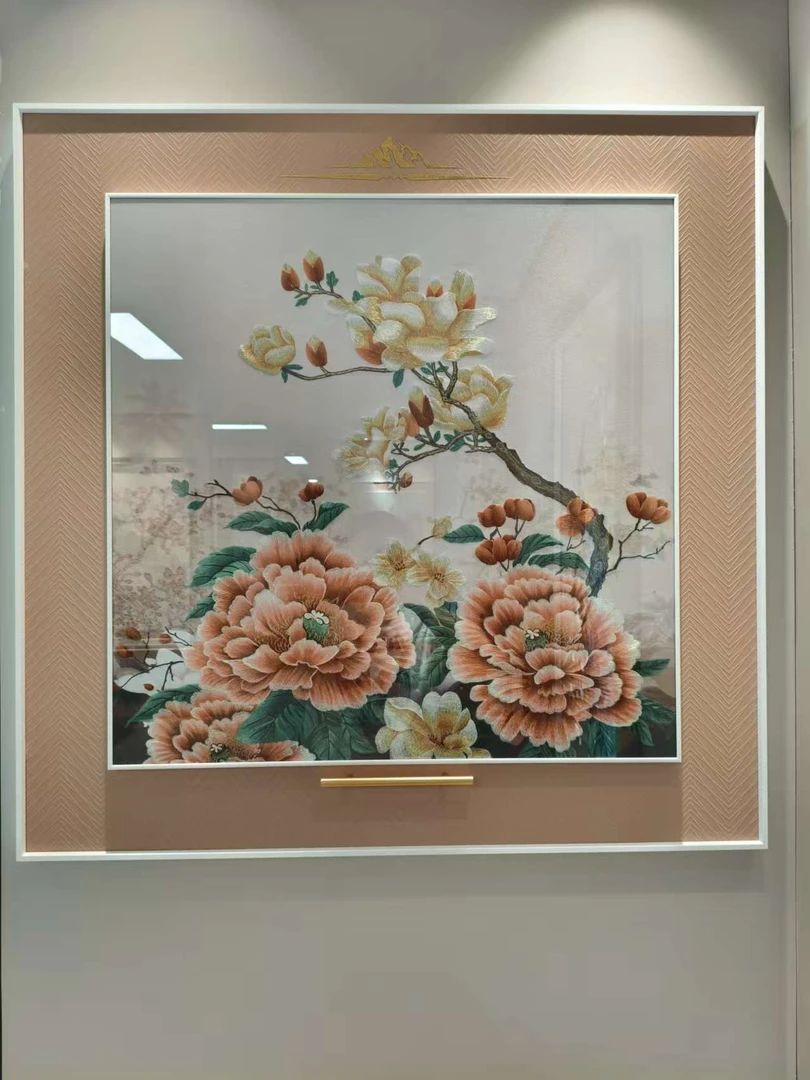 玉绣堂《牡丹国色》刺绣画 餐厅玄关现代简约禅意挂画手工刺绣挂画