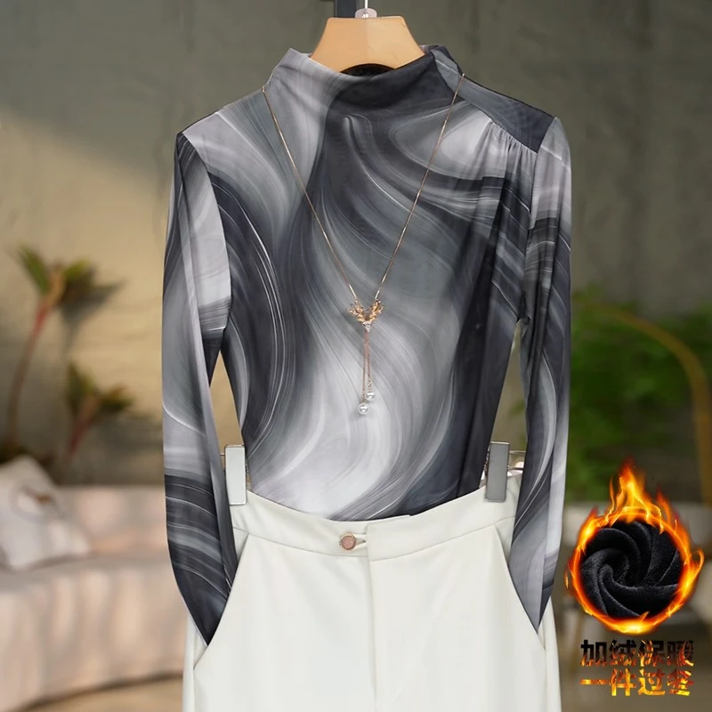 中年妈妈高贵上档次T恤女秋冬潮流气质时尚显瘦网纱打底衫上衣