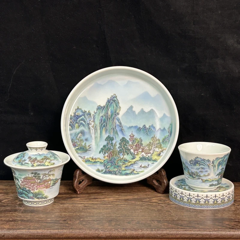 景德镇陶瓷粉彩瓷青山绿水茶具套组整套茶器家用高端茶器功夫茶器