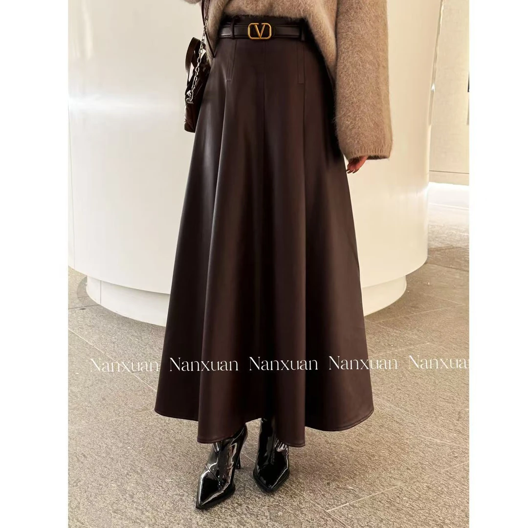 【南萱】【可可皮裙】秋季高腰设计感厚款半身裙5QQYZ10326