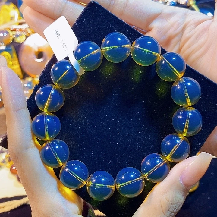 蓝珀未镶嵌珠宝奇石墨西哥蓝珀手串15