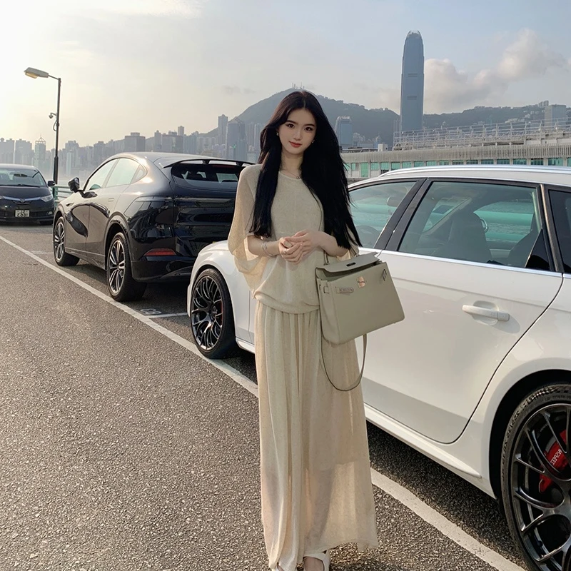 2025年夏新款艺术系气质姐姐透气亚麻天丝半身长裙套装