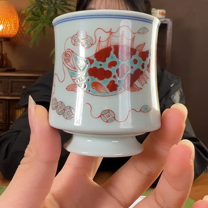 手工手绘茶具红绿彩