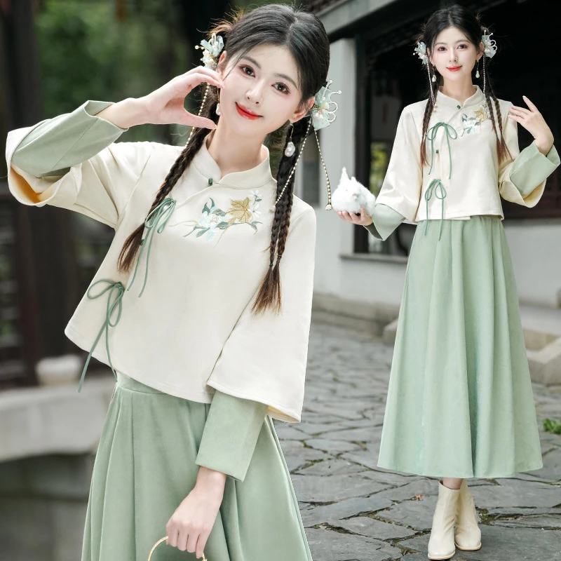 秋冬款茶服旗袍厚女民族风唐装新中式上衣养生馆茶艺师工作服古风