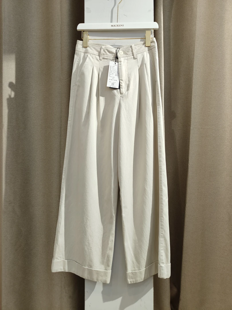 麦寻专柜KCXDS10A高腰阔腿卷边直筒裤女春季新款百搭宽松休闲裤