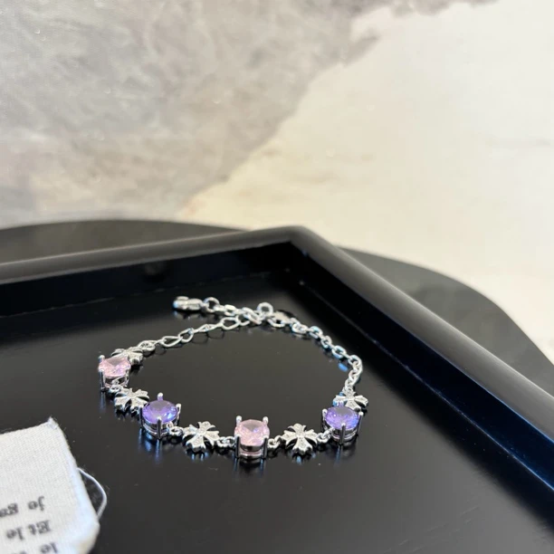铜合金合成锆石手链 十字粉锆紫锆手链SL2008
