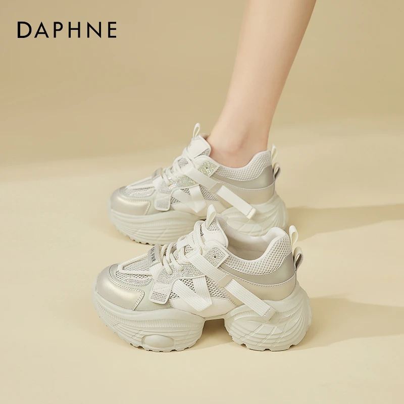 达芙妮女鞋春季新款厚底增高网面透气老爹鞋百搭显脚小运动休闲鞋