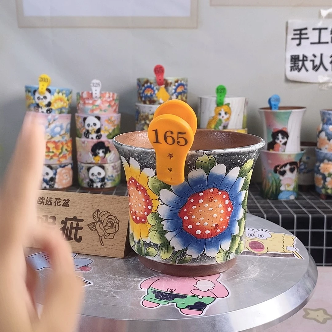 红泥花盆红陶手绘花盆