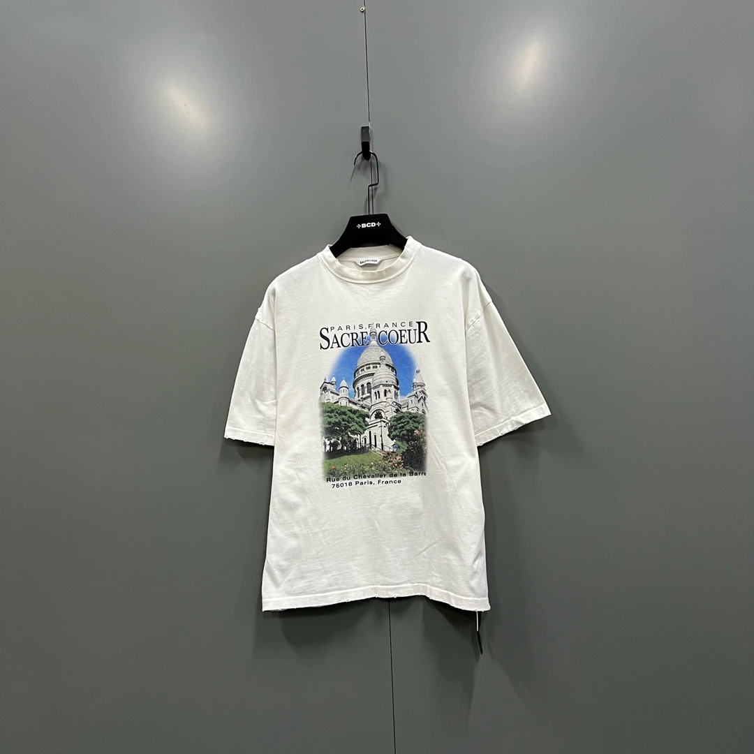 99新 Balenciaga/巴黎世家 h911 复古大教堂印花短袖 XS码 101660
