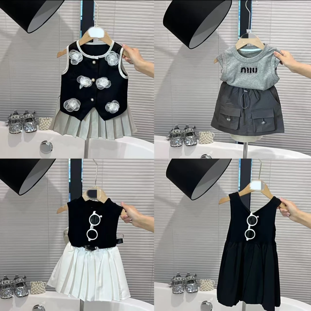 【001-060】反季现货青仓款春夏装洋气韩版短裙学院风女童套装