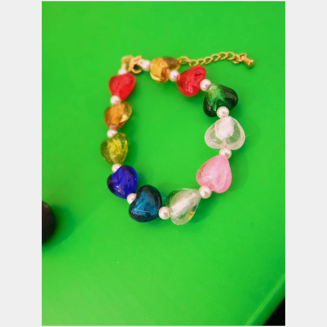 铜合金仿水晶手链 小众设计彩色爱心晶晶手链47393