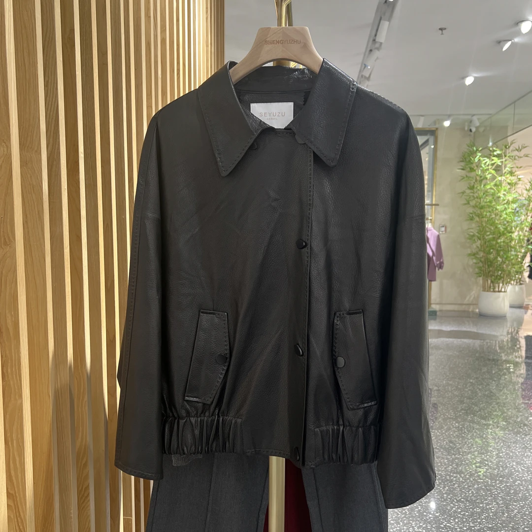 声雨竹7RG51秋冬季简约翻领宽松显瘦皮衣外套休闲