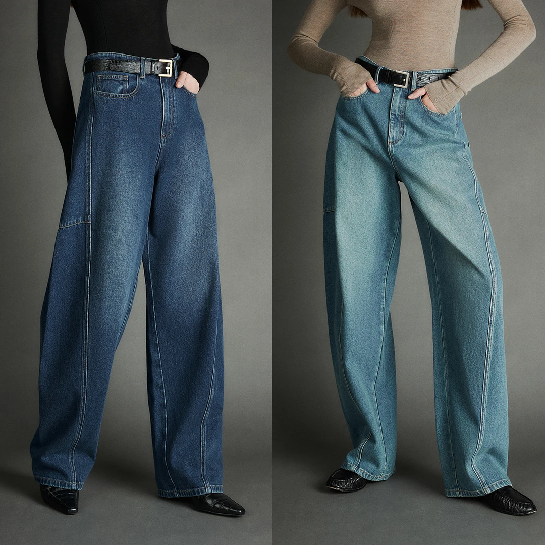 1wEn【时髦先锋】轻解构分割切线百搭宽松弧线茧型牛仔裤秋季新款