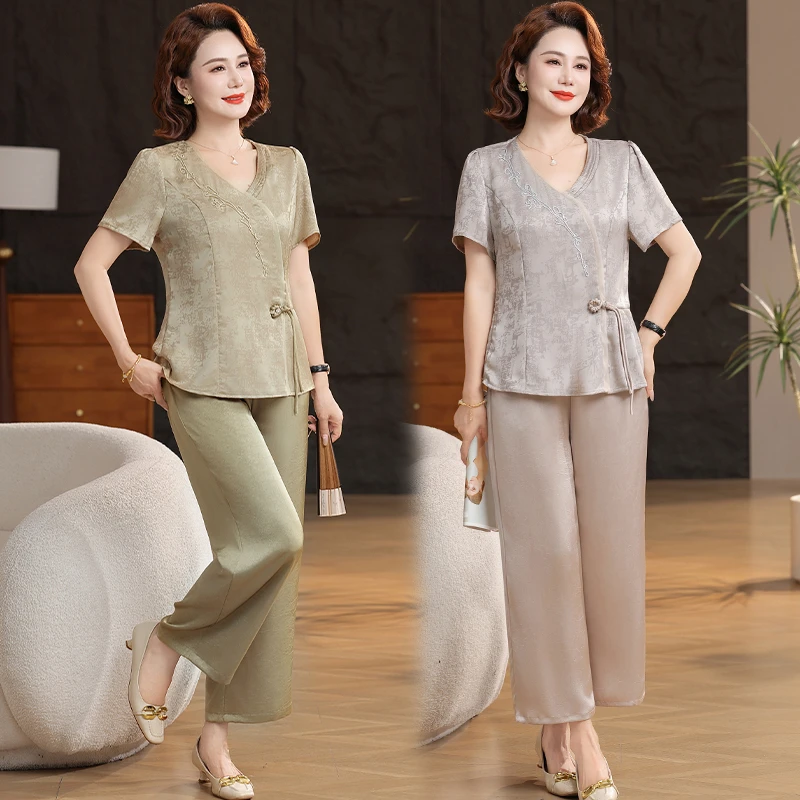 新中式套装妈妈夏装2025新款洋气高贵衣服中老年气质两件套夏季