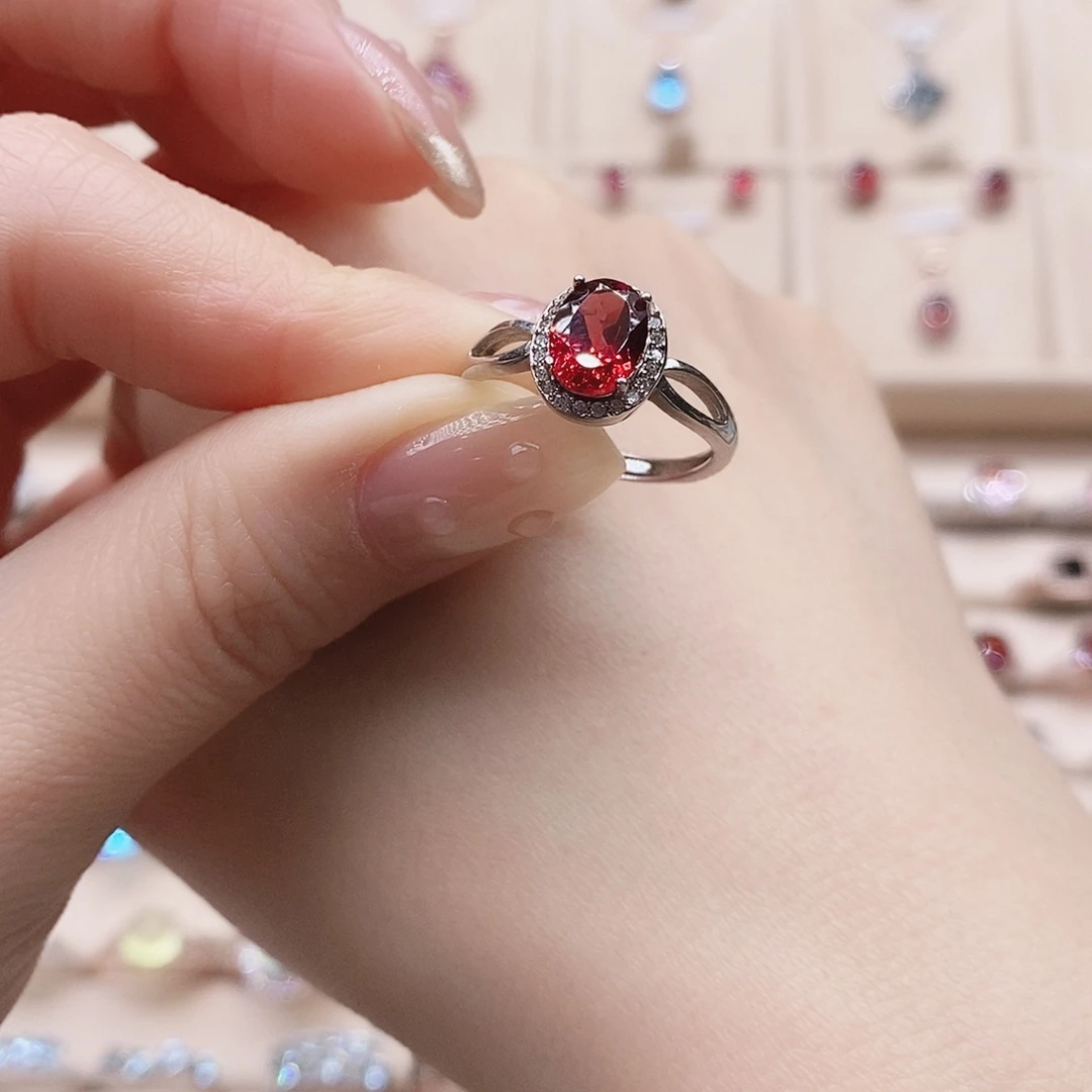 石榴石银S925镶嵌戒指戒指