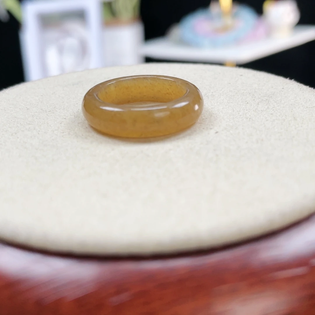 和田玉未镶嵌戒指P45糖色细条16.5