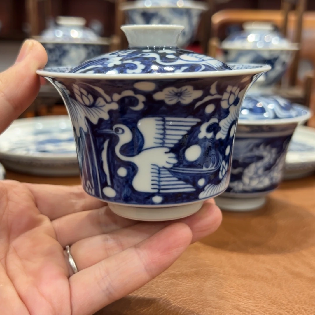 D***a手绘青花一路连科盖碗