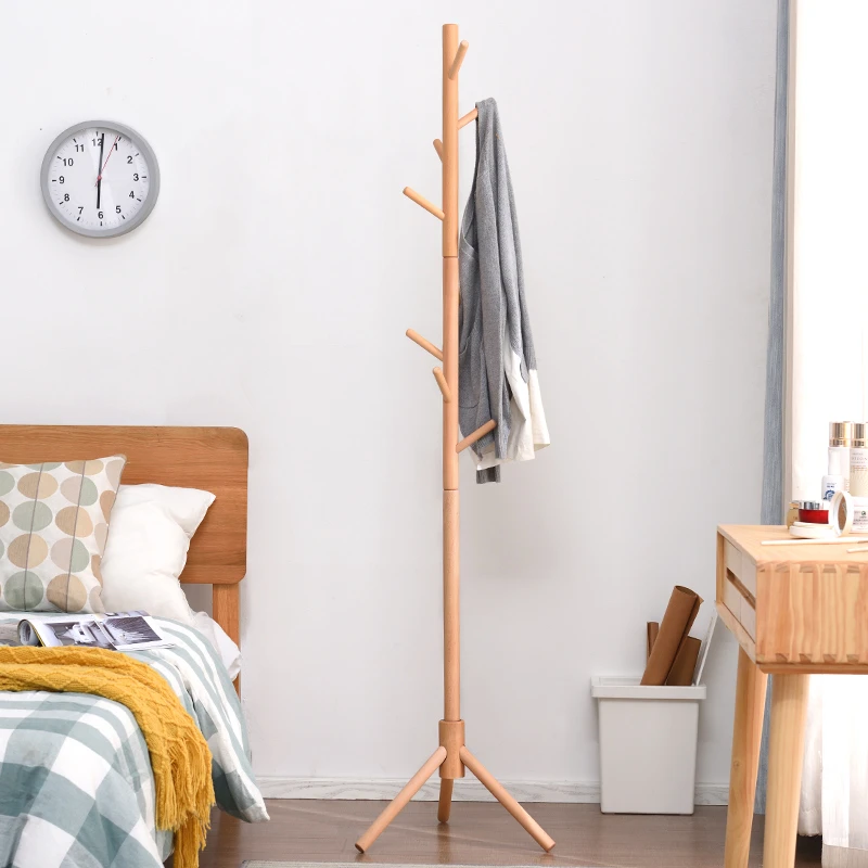 实木衣架落地衣帽架卧室家用挂衣架榉木挂衣杆简易室内挂包架