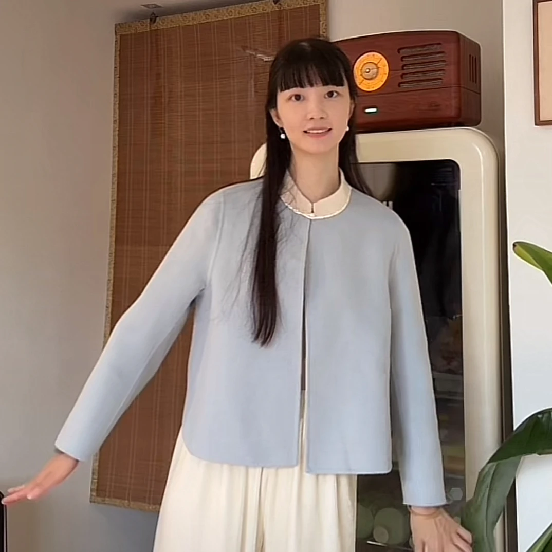 邱萍子｜双面毛呢蓝色短款外套