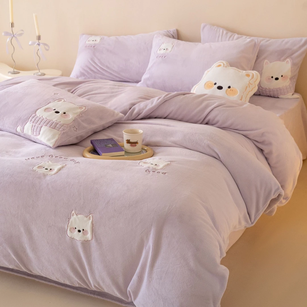 秋冬加厚轻奢简约款牛奶绒四件套-西高地