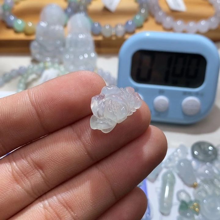 翡翠未镶嵌手链白冰莲花