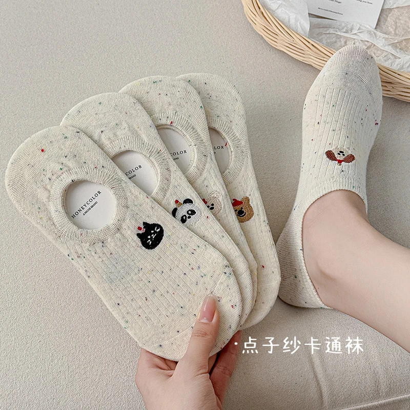 点子纱袜子女可爱卡通短袜夏季薄款防滑不掉跟浅口隐形船袜ins潮