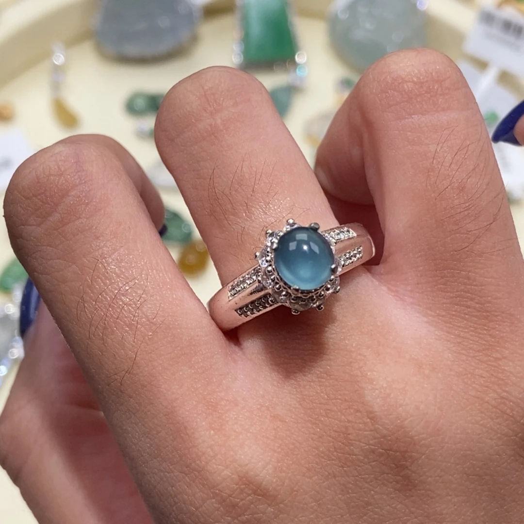 银S925镶嵌戒指翡翠纯天然缅甸翡翠A货戒指