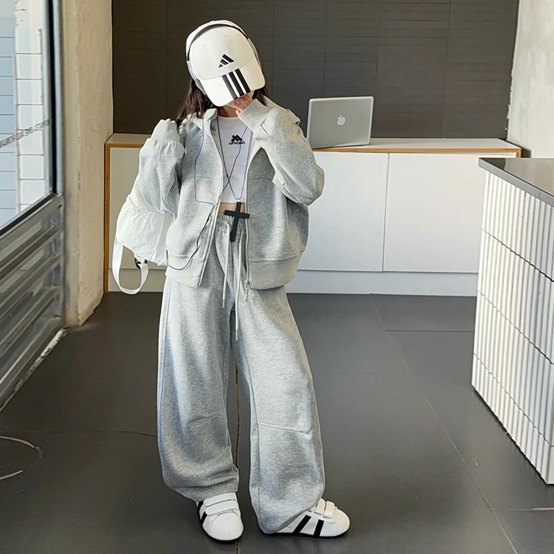 女童秋季开衫外套2025时髦洋气儿童装6-13岁初中生卫衣休闲运动裤