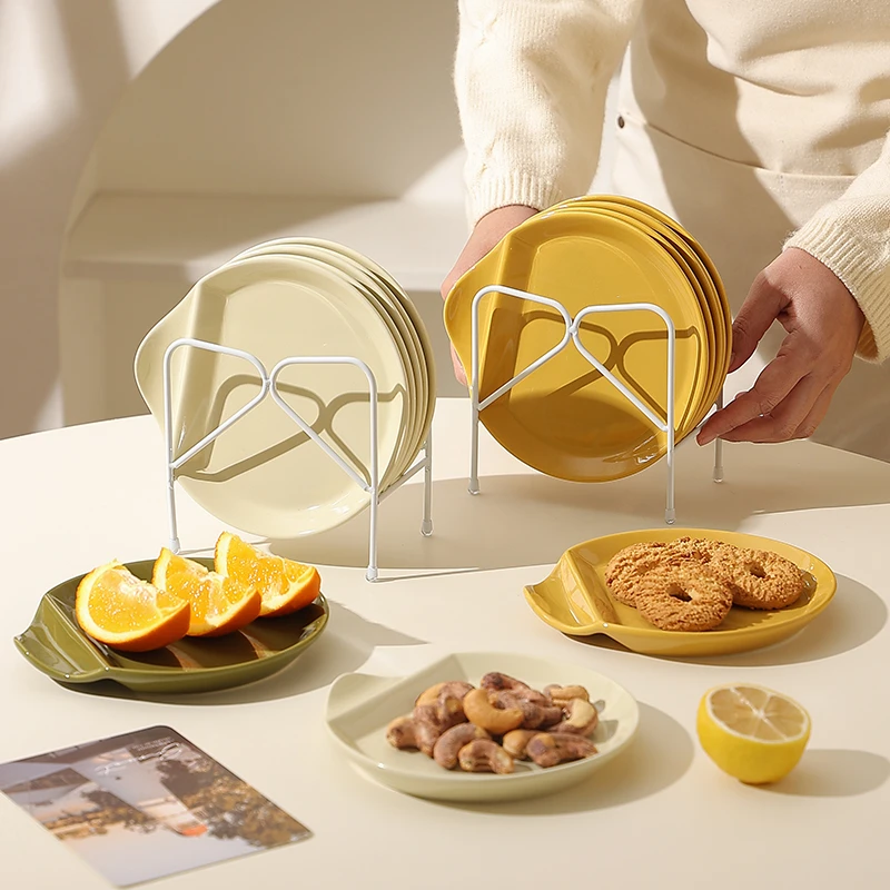 网红吐骨碟盘家用高档新款吐骨盘筷子托一体餐桌垃圾盘碟陶瓷碟子