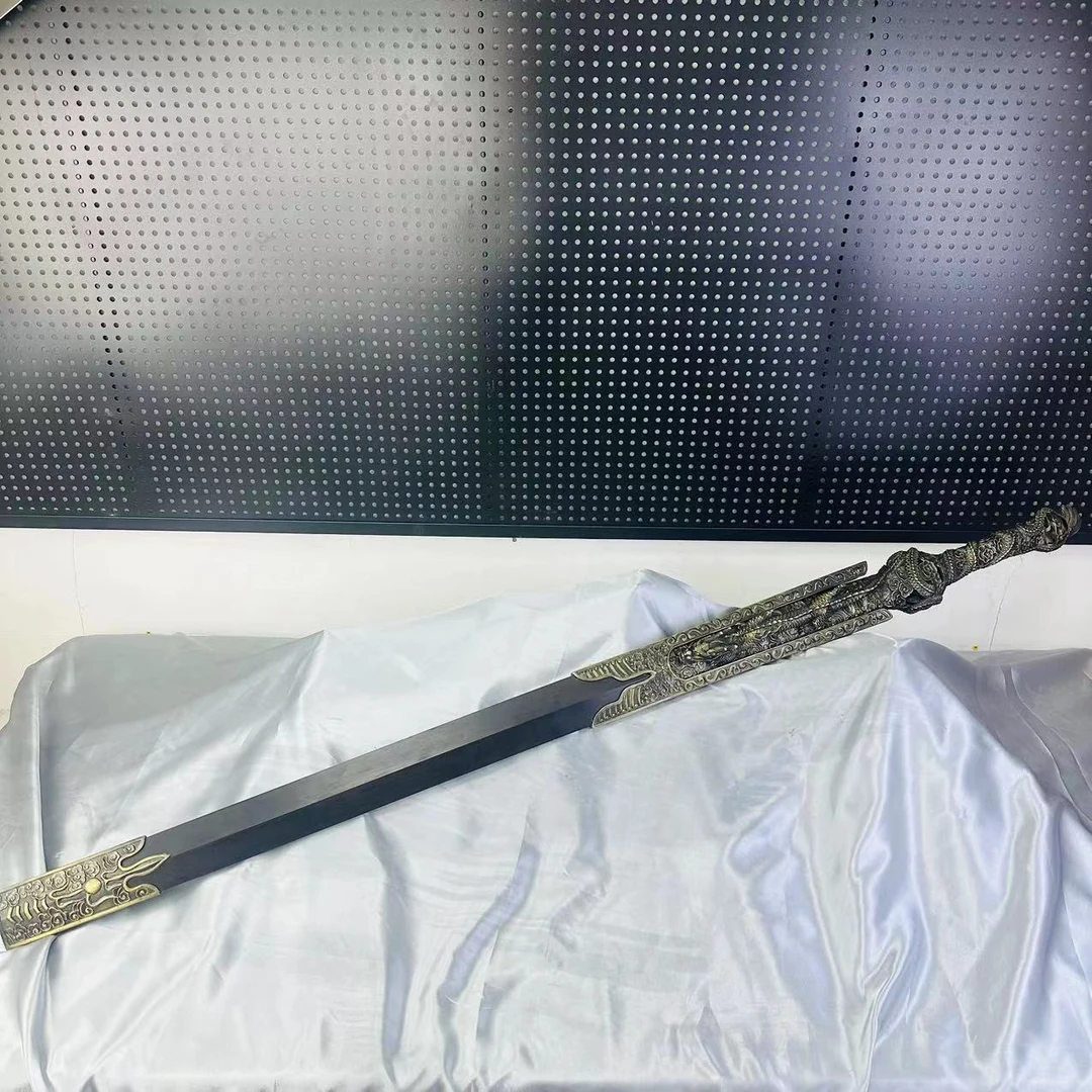 游龙剑龙泉手工制作刀剑花纹钢黄铜黑檀木工艺品收藏品未开刃