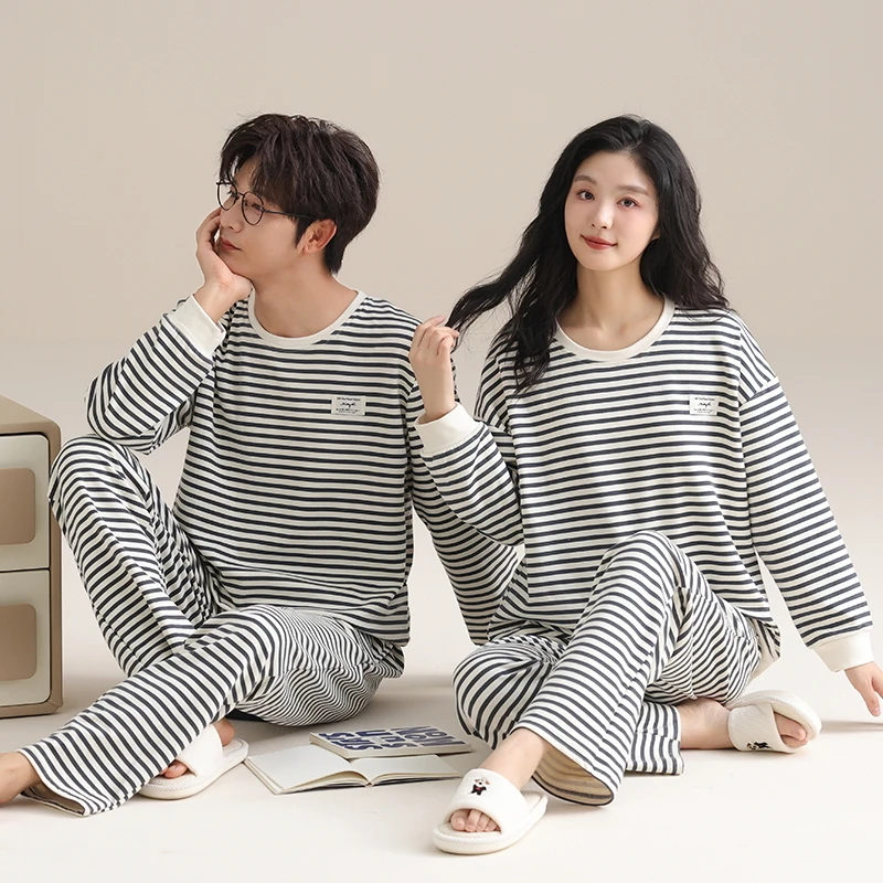 秋冬德绒情侣睡衣长袖长裤套头舒适保暖可外穿家居服套装H4004