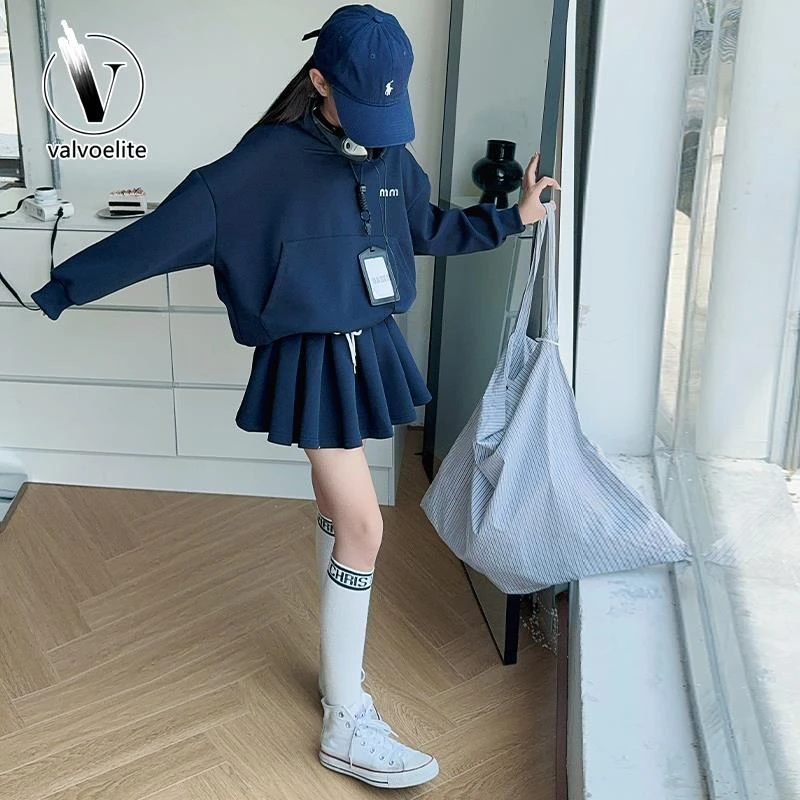 VALVOELITE女童卫衣套装春装2025新款中大童洋气时髦百褶裙两件套