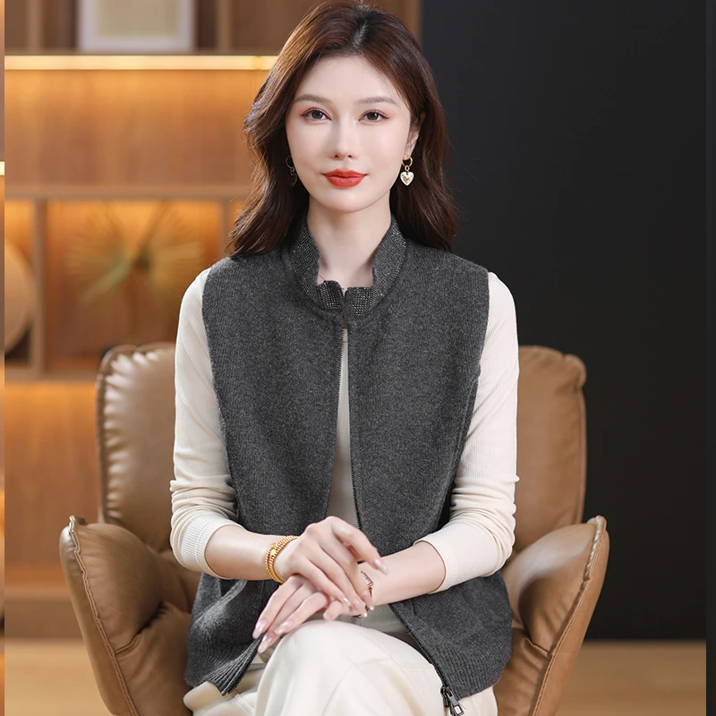 【马甲女款】2025新款时尚百搭春秋立领针织衫无袖开衫中年妈妈毛衣