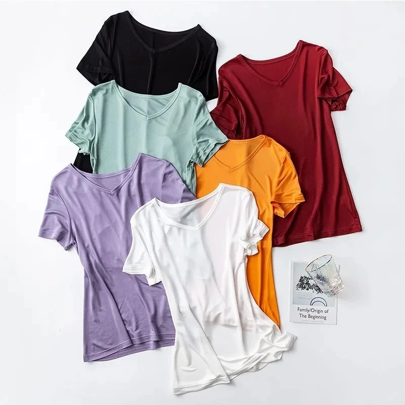 【蚕丝短袖面膜T】v领打底衫必入！强加撵桑蚕丝针织衫丝滑上衣al01