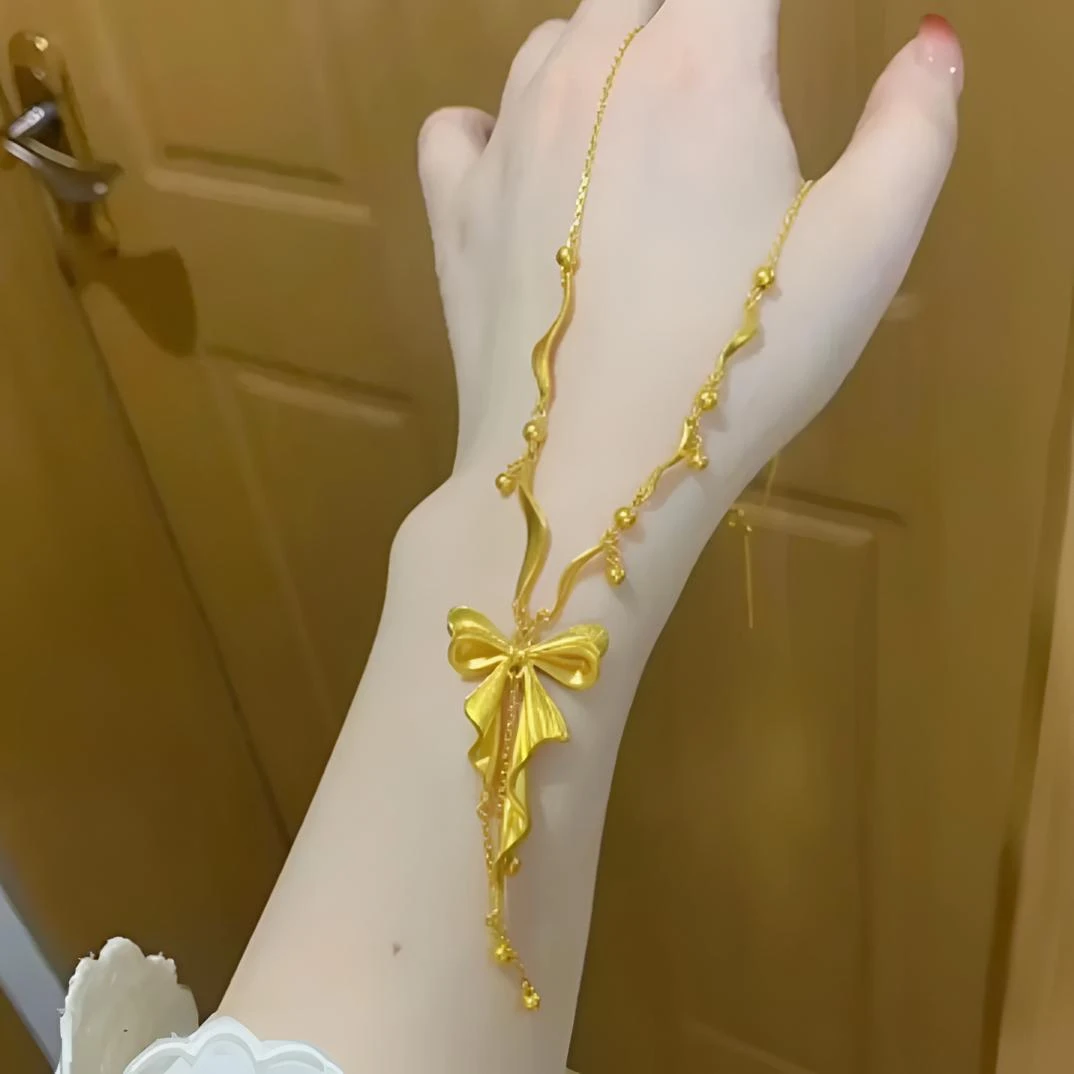 合金项链 线下同款时尚在逃公主蝴蝶流苏项链小众金色饰品套链